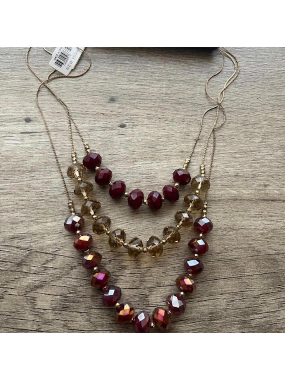 New York & Company NWT 3-Strand Red Cranberry Beaded Necklace